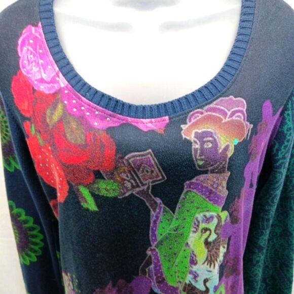 Desigual Vintage Y2k Floral Japan Jumper Sweater/Knit. ArtWear. Woman L Fit Smal - Picture 4 of 16